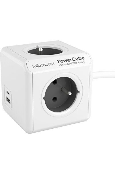 Allocacoc Prelungitor KOSTKA cu 4 prize, cablu USB + USB-C 1,5m