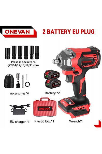 NO BRAND Cheie de impact fără fir de 1200 Nm pentru roți, 20V, 1/2, 2x bateri...