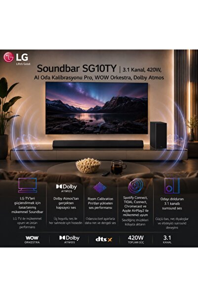 LG Soundbar SG10TY | 3.1 Kanal, 420W, AI Oda Kalibrasyonu Pro, WOW Orkestra, ...
