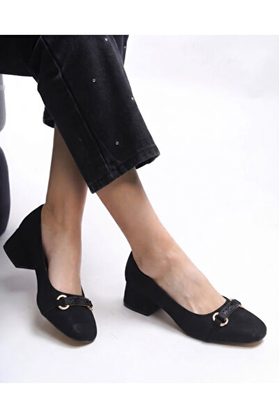 Enes Ayakkabıcılık Women's buckle detailed suede closed front 5 cm thick heel...