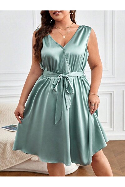 NO BRAND Rochie din satin evazată, cu bretele late și curea, Shein 46