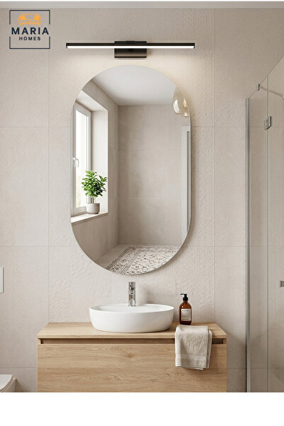 MARIA HOMES مرآة حائط غير مؤطرة بتصميم غير منتظم 120 × 60 سم مع شكل منحني ناع...