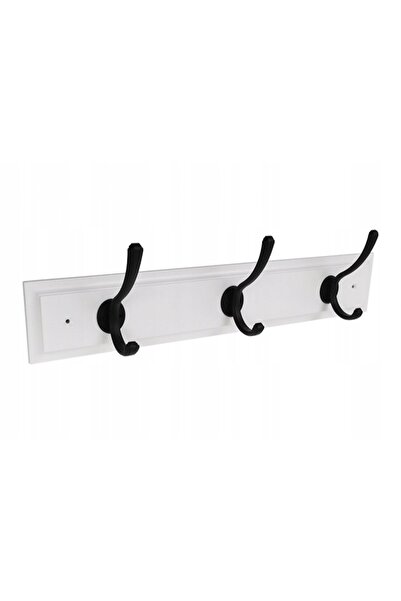 NO BRAND Gamet suport de perete din lemn cu 6 cârlige 500x90mm alb/negru