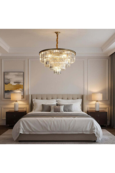 iTin Candelabru Cristal CHAMBORD Eleganza 8x E14, Diametru 48 cm, Auriu Mat