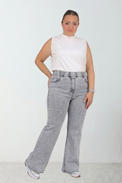 Eslina 9137-21 Plus Size Spanish Flare Jeans - Snow Wash Ice Blue
