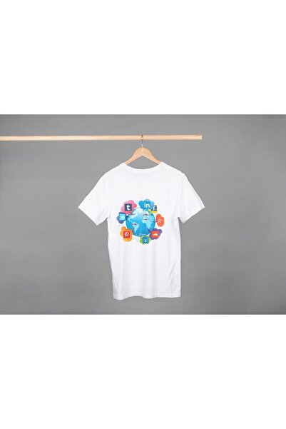 Noname Tricou Unisex Bumbac Premium Casual " Globe social media " Inscriptie