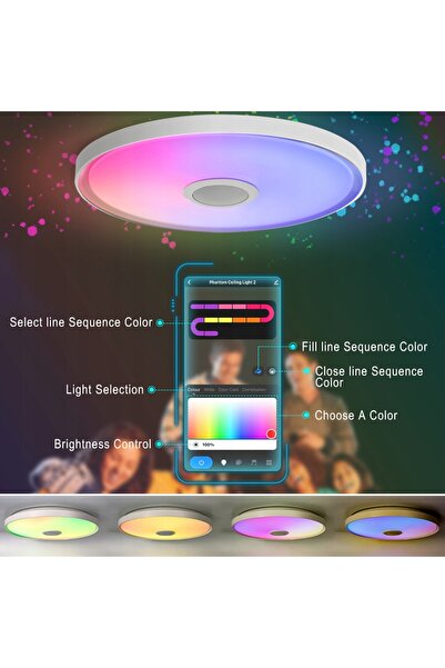 NO BRAND Plafonieră cu difuzor RGB, 2700-6500K, Bluetooth, Tuya și telecomand...