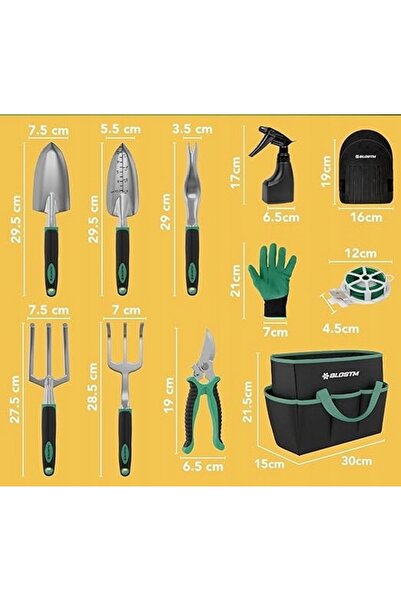 NO BRAND SET DE UNELTE DE GRĂDINĂRIT 11 piese: lopățică, greblă, mănuși de gr...
