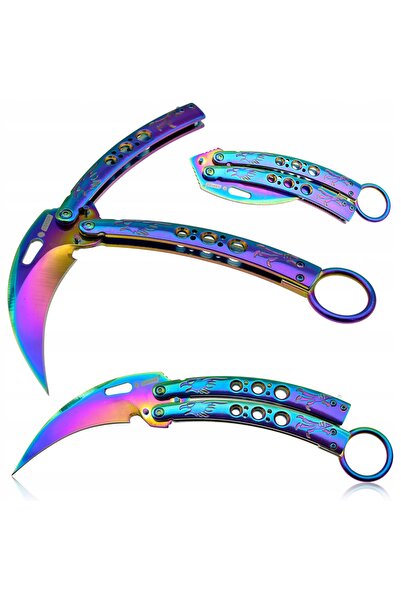 NO BRAND Kandar Cuțit Fluture Karambit Curcubeu