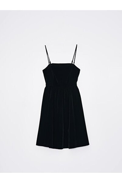 NO BRAND Rochie mini din catifea neagră, cu imperfecțiuni, bretele detașabile...