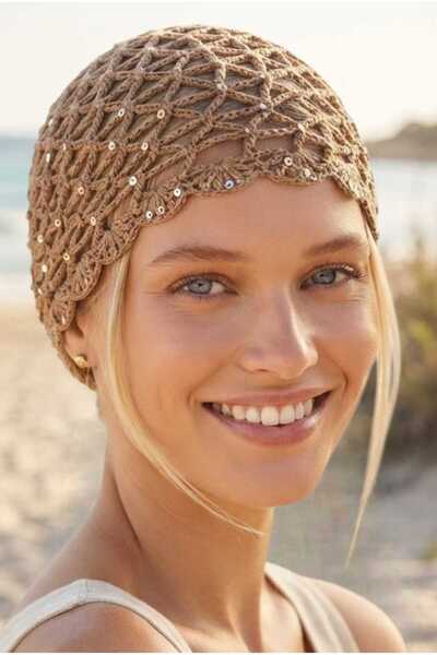 Mood Agenda Women's Glittery Sequin Embroidered Crochet Beanie Bohemian Beach...