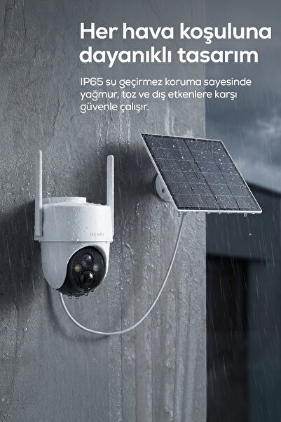 Meari N2 Dış Mekan Kablosuz Wi-Fi PTZ Dahili Solar Şarjlı Akıllı Güvenlik Kamerası | 2K, 3MP, 5200mAh, Gece Görüşü, Çift Yönlü Ses