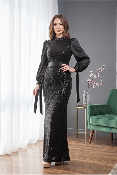 MD MODA DEMİRKAYA Pulpalet Kolu Saten Astarlı Abiye