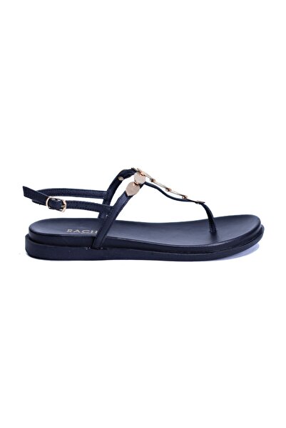 Rachel 7121 Women's Black Genuine Leather Handmade Flip-Flop Summer Sandals S...