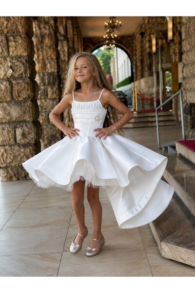 Miss Lorin Kids فستان سهرة للأطفال مزين بالحجارة مع ذيل