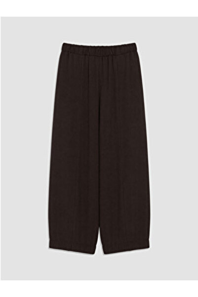 LC Waikiki Brown Wide Leg Women's Trousers with Elastic Waist