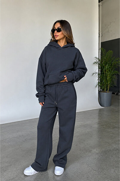 BARLİZ Kadın Kapüşonlu Oversize Sweatshirt Rahat Kesim Bol Paça Baggy Eşofman...