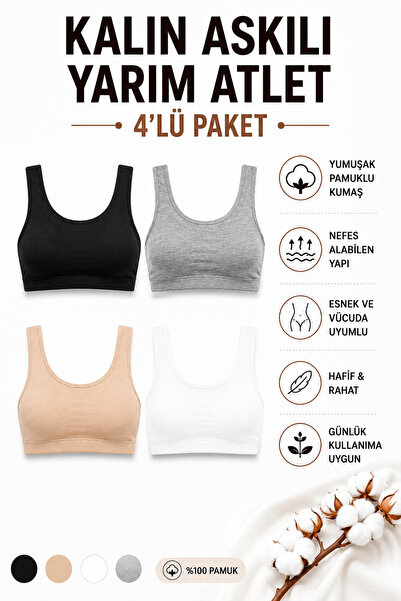 Mudcosıo Women's Thick Strapped Half Tank Tops with Pads, Pack of 4, Cotton, ...