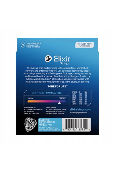 NO BRAND Elixir 16571 Optiweb 9-42 Corzi de chitară electrică Pachet de 3 19002