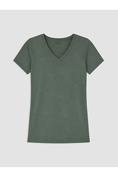 LC Waikiki Green V-Neck Women's T-Shirt