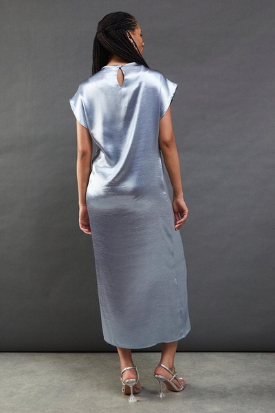 NO BRAND Rochie midaxi simplă, netedă, metalică, cu mânecă scurtă și decupaje...