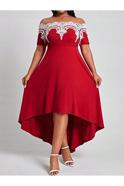 NO BRAND Rochie asimetrică roșie, cu umerii goi, broderie cu paiete, Shein 48