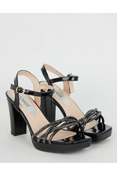 NO BRAND Sandale clasice negre cu toc decorat, vârf închis, Square Coast 39