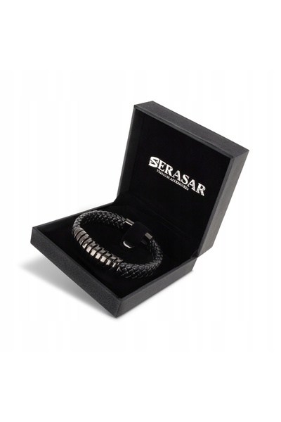 NO BRAND Serasar, Brățară din piele pentru bărbați [Helix] Negru, 23cm