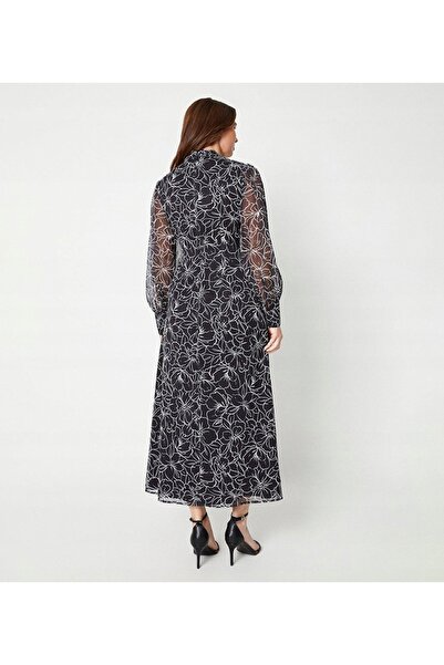 NO BRAND Rochie clasică neagră cu model, cu mâneci lungi, Wallis 42