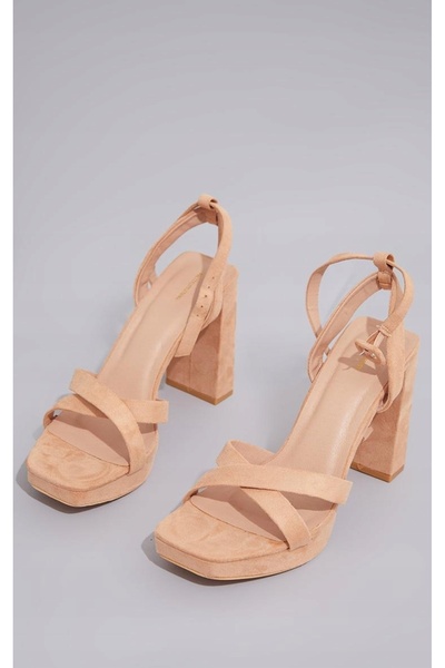 NO BRAND Prettylittlething sandale din piele întoarsă bej 39