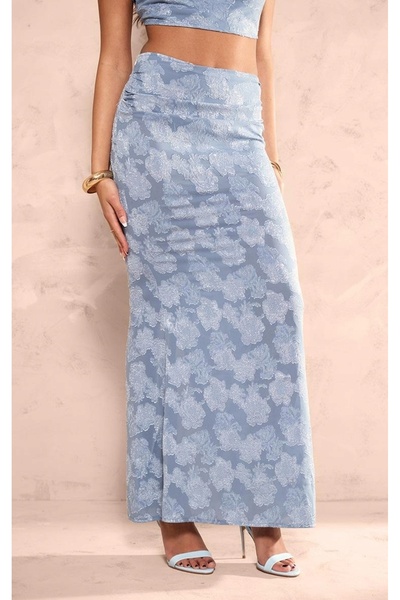 NO BRAND Prettylittlething fustă maxi clasică albastră cu șliț la spate 34