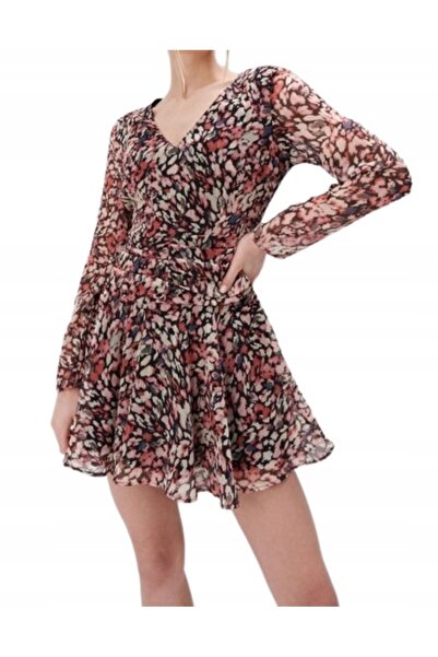 NO BRAND Rochie mini din șifon, colorată, cu model, cu mânecă lungă și volane...