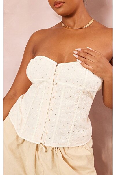 NO BRAND Body cu textură cremoasă, broderie decorativă, Prettylittlething 48