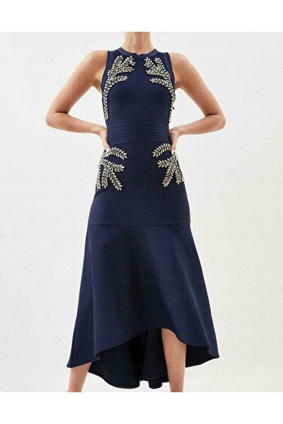 NO BRAND Rochie asimetrică bleumarin cu decorațiuni elegante și glamour Karen...