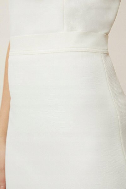 NO BRAND Fustă mini ecru, decorată, netedă, simplă, tip bandaj, Karen Millen, XS