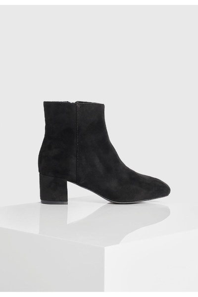 NO BRAND Boohoo 41 Cizme clasice negre cu toc, din imitație de piele întoarsă