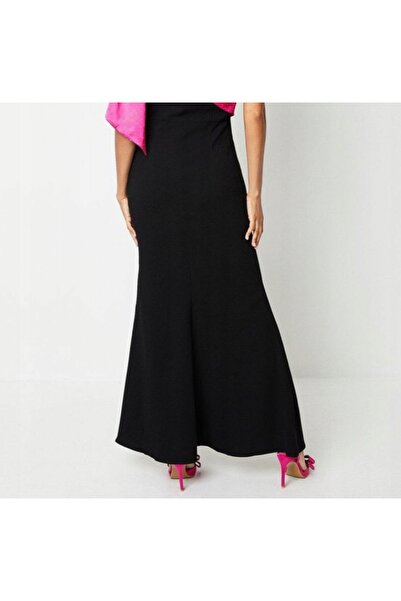 NO BRAND Rochie maxi neagră din denim, cu fundă asimetrică, fără mâneci, Coas...