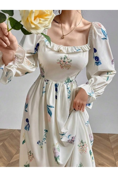 NO BRAND Rochie Midaxi Classic Flare cu mâneci lungi, cu flori, Shein 38