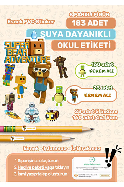 alışveriş kurdu Okul Etiketi Kalem Defter Etiketi Özel İsim Yazılabilen Etike...