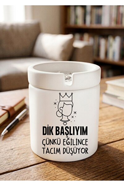 Eylül Design منفضة سجائر من السيراميك مطبوعة بتصميم Dik Başlıyım Mizah، منفضة...
