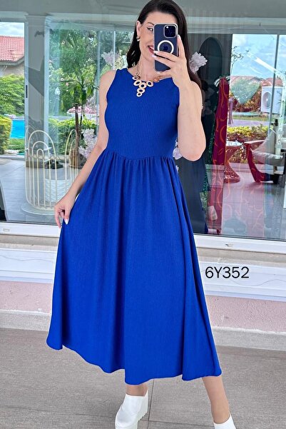 İnce Topuk Zero Sleeve Wrinkled Fabric Dress 6Y352