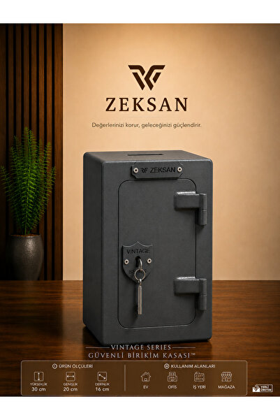ZEKSAN Vintage Series Güvenli Birikim Kasası | Anahtarlı | Duvar ve Yere Mont...