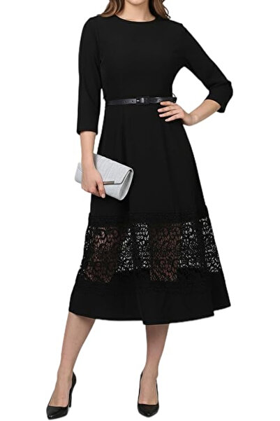 OEM Rochie elegantă neagră de vară, lungime până la genunchi, decolteu rotund...
