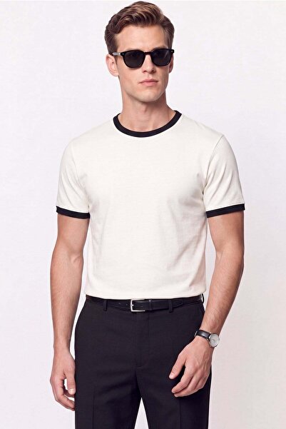 Efor Slim Crew Neck Plain Ecru-Black Ts 932 T-Shirt