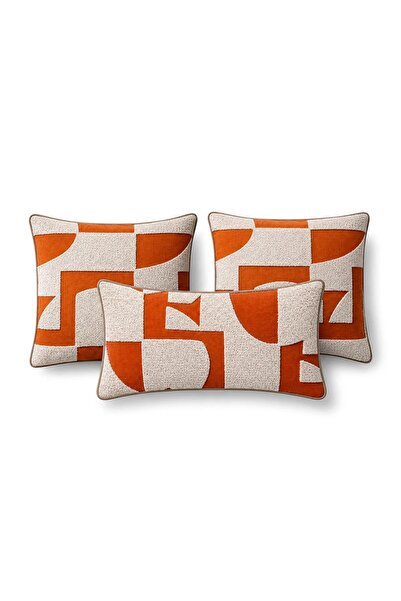 CASA NATURALE Art Cinnamon Beige Punch Embroidered 3-Piece Throw Pillow Set