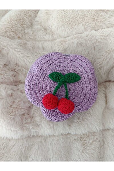EdButikModa Girl's Mini Flower-Shaped Straw Crossbody Bag with Cherry Detail ...