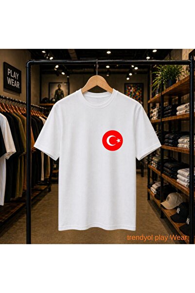 playwear تي شيرت مطبوع عليه شعار علم تركيا مصنوع من القطن بنسبة 100%، مقاس كب...
