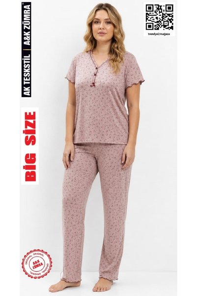 A&K ZÜMRA Natural Viscose Mother Model Women's Short Sleeve Pajama Set