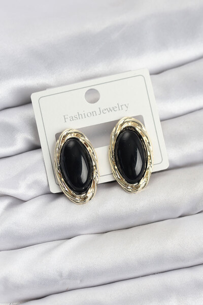 Mega Bazaar Black Almond Model Vintage Women's Earrings