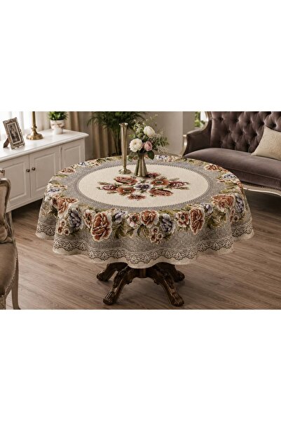Yeshome Collection غطاء طاولة طعام وغرفة معيشة دائري منسوج بنمط زهور مقاس 160 سم
